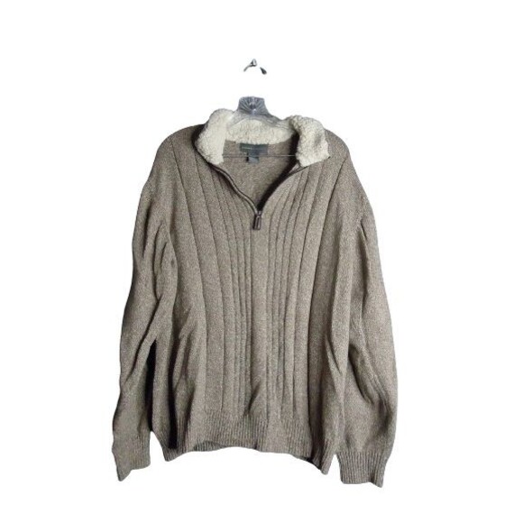 Tricots St Raphael Pullover Sweater Mens XL Brown Quarter Zip Sherpa Collar - Picture 1 of 8